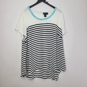 Layne Bryant Blouse 22/24 Top Short Sleeve Gems‎ Rhinestone Career Office White